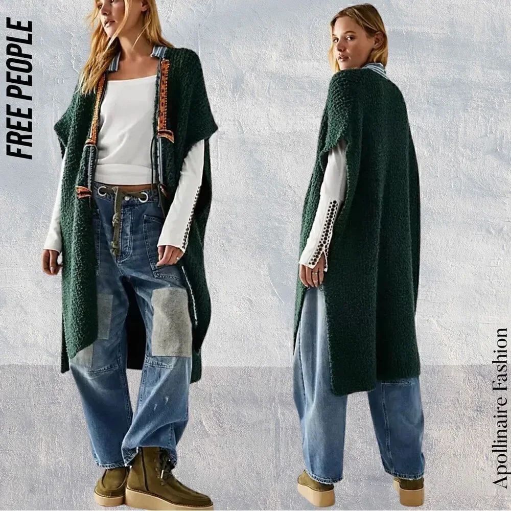 FREE PEOPLE LONESTAR PONCHO IN GREEN NWT SMALL